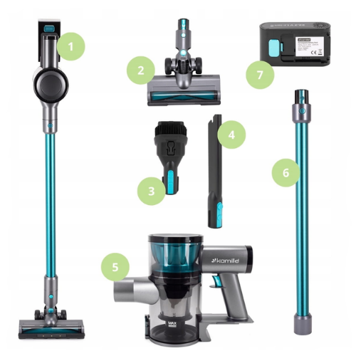 Пилосос бездротовий 135W вертикальний 2в1 чорний/зелений 6902 KAMILLE Житомир - изображение 7