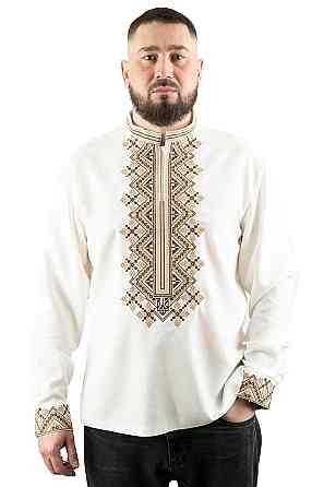 Вышиванка мужская,  льняная, молочная лен Юрма одяг, топ 56/58 Киев