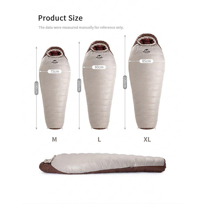 Спальник з натуральним пухом Naturehike Snowbird NH20YD001, p-р L, коричневий 980 г Киев - изображение 9