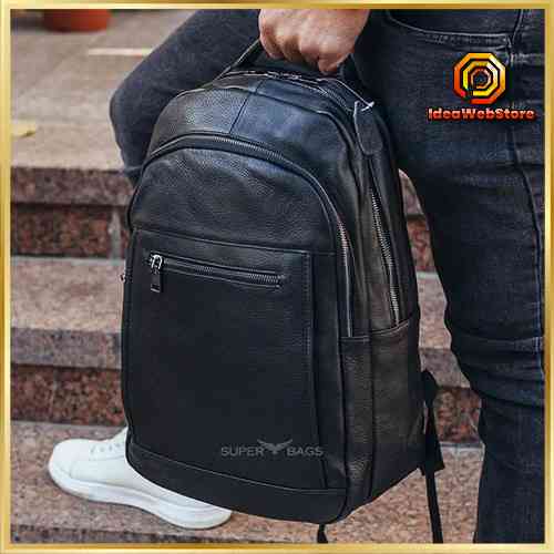 Великий чоловічий міський рюкзак з натуральної шкіри, шкіряний портфель чорний для чоловіків Tiding Bag Київ