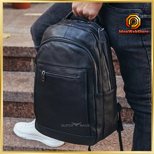 Великий чоловічий міський рюкзак з натуральної шкіри, шкіряний портфель чорний для чоловіків Tiding Bag Київ - фото 1