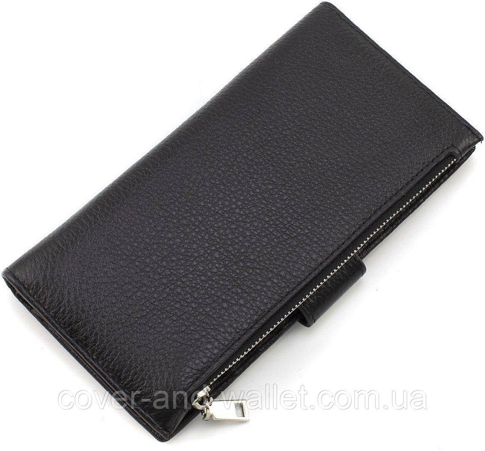 Чорний шкіряний гаманець купюрник з хлястиком на магніті на багато карток Marco Coverna Київ - фото 3