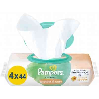 Дитячі вологі серветки Pampers Harmonie Protect&amp;Care з календулою 4 пачки х 44 шт (8700216250580) Вінниця