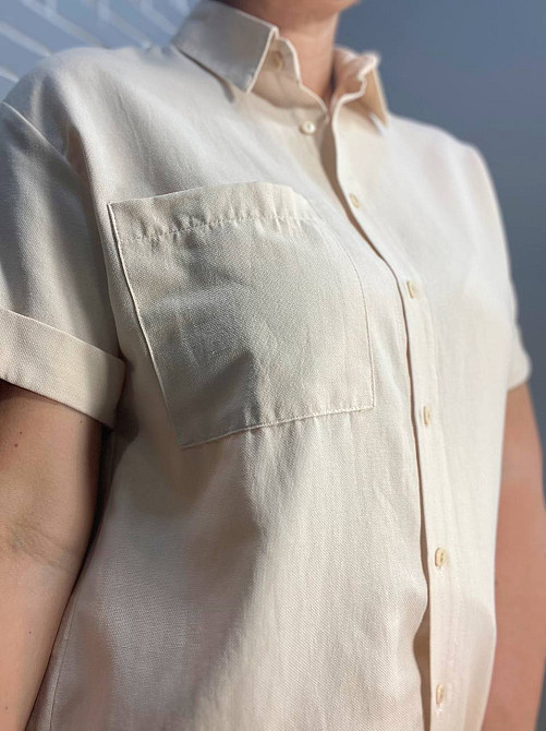 Сорочка жіноча Mix Ray 3950 накладена кишеня короткий рукав оверсайз M бежева, бежевий, M Київ - фото 18