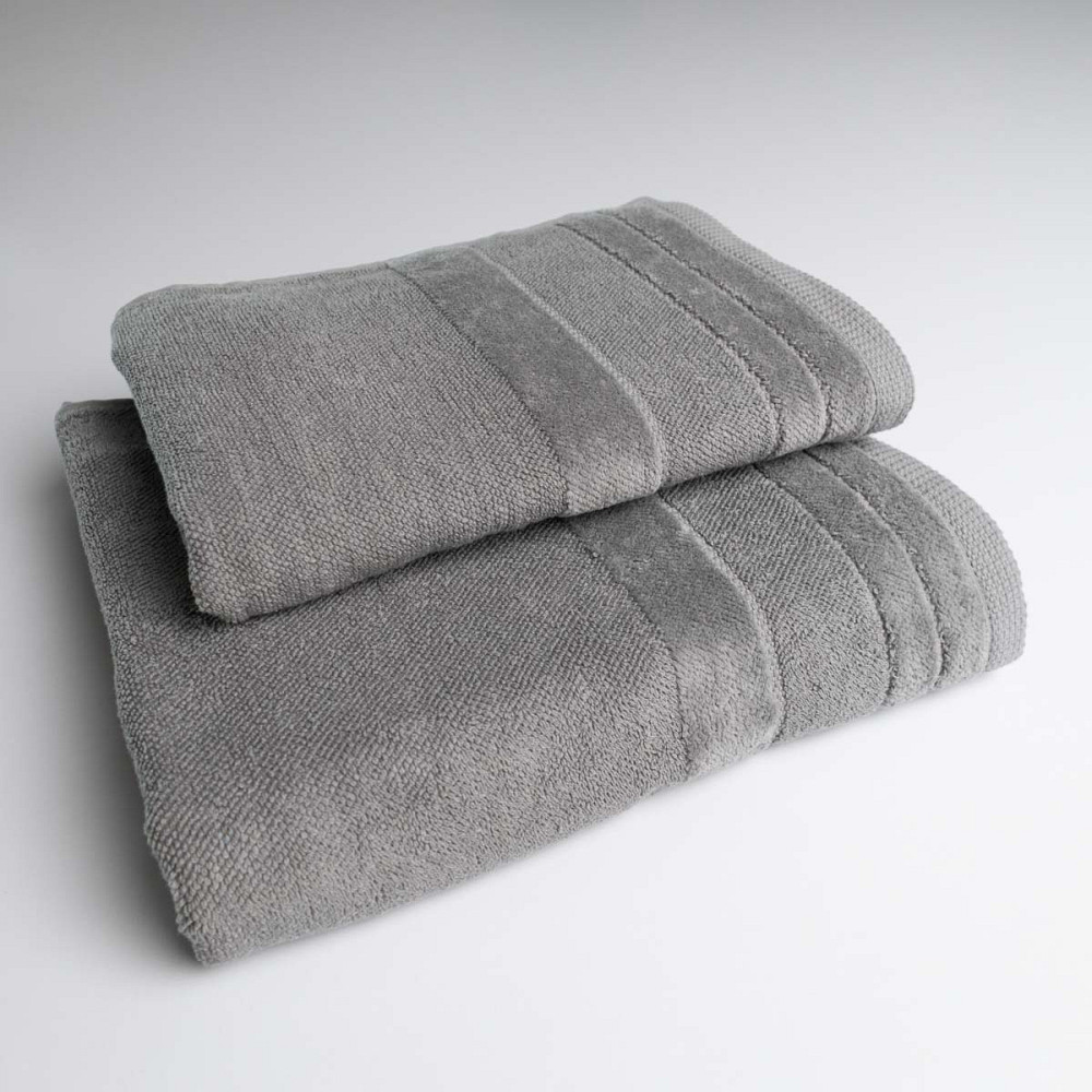 Комплект махровых полотенец с велюровым бордюром 2шт GM Textile 50х90см, 70х140см 500г/м2 (Серый) Сумы - изображение 1