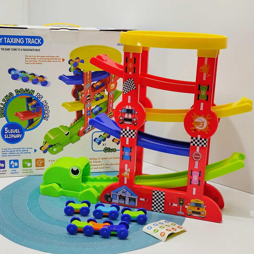 Трек паркінг Крокодил п'ятиповерховий 4 машинки в наборі Зелений (6843) Чернігів - фото 1