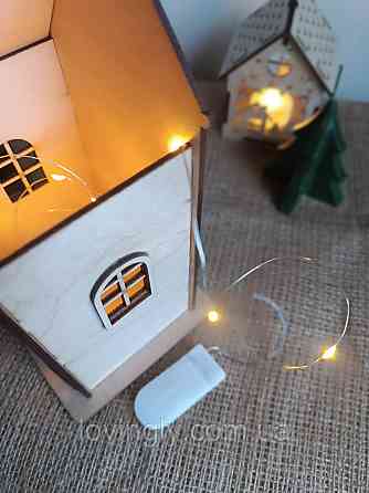 Декоративный домик из дерева 22 см, Скандинавский стиль, LED подсветка З LED підсвіткою Ирпень