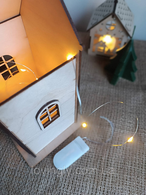 Декоративный домик из дерева 22 см, Скандинавский стиль, LED подсветка З LED підсвіткою Ирпень - изображение 5
