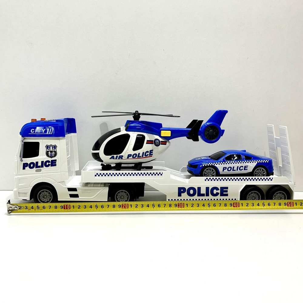 Трейлер Поліцейська машина звуки підсвічування інерція гумові шини машинка вертоліт Синій (666-66 F) Чернігів - фото 2