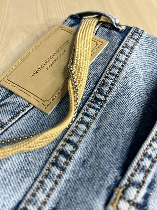 Шорти жіночі джинсові Dicesil 6008 бермуди бахрома пояс ланцюг середня довжина до колін стрейч блаки Одеса - фото 10