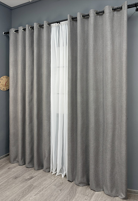 Комплект штор на люверсах VR-Textil Блэкаут двусторонний ASHEN NIGHT № 1850ш Бежево-серый 150х270 см 2 шт (37-0295) Киев - изображение 4