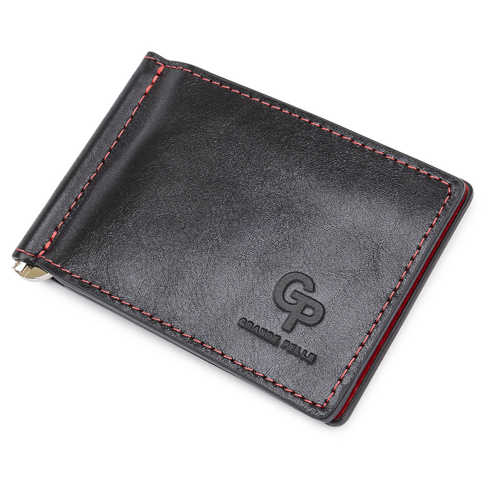 Кожаный стильный зажим для денег унисекс Черный (GRANDE PELLE) Киев - изображение 11