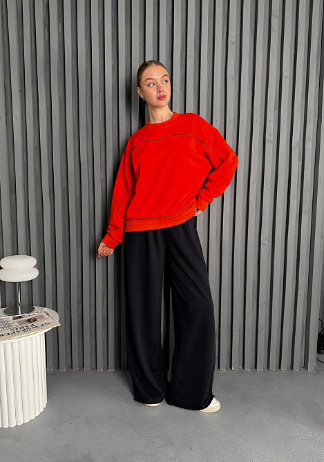 Женский стильный повседневный костюм из трехнитки диагональ Красный Одесса - изображение 7