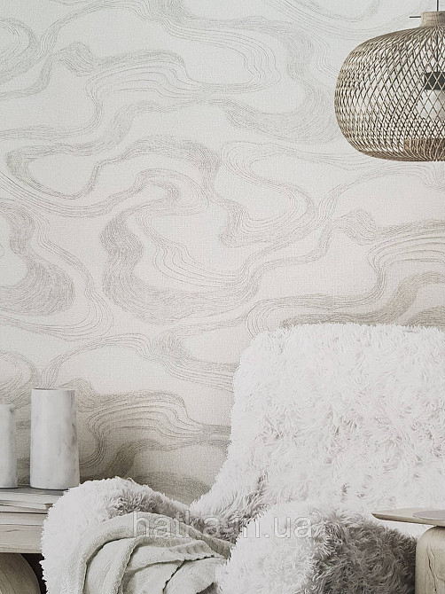 Обои виниловые на флизелине Marburg Kumano 1.06х10 абстракция волны структурные серебристые на белом 34584 Киев - изображение 1