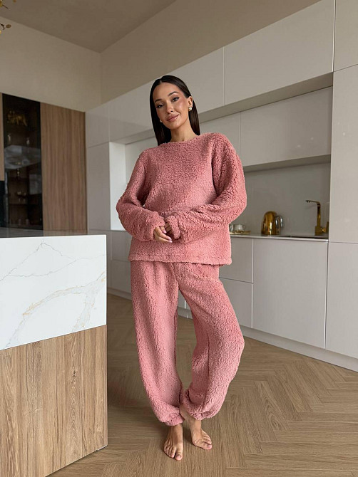 Жіноча затишна піжама-двійка: кофта та штани махра тедді Пудровий, 48/52 Одеса - фото 6