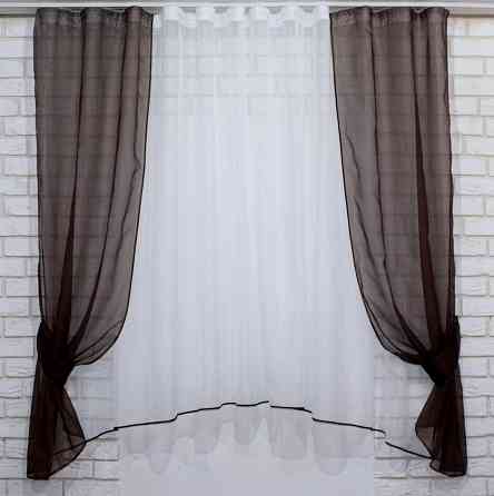 Кухонний комплект VR-Textil № 051к тюль і шторки з підв'язками венге з білим 280х170 см (50-491) Київ