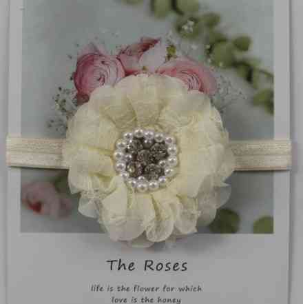 Детская повязка с жемчугом бежевая - размер цветка 8см, размер универсальный (на резинке) Киев