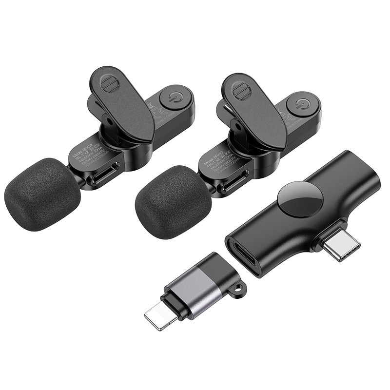 Беспроводная микрофонная система BOROFONE BFK12 Trophy lavalier wireless digital microphone(iP/Type-C) Black Одесса - изображение 3