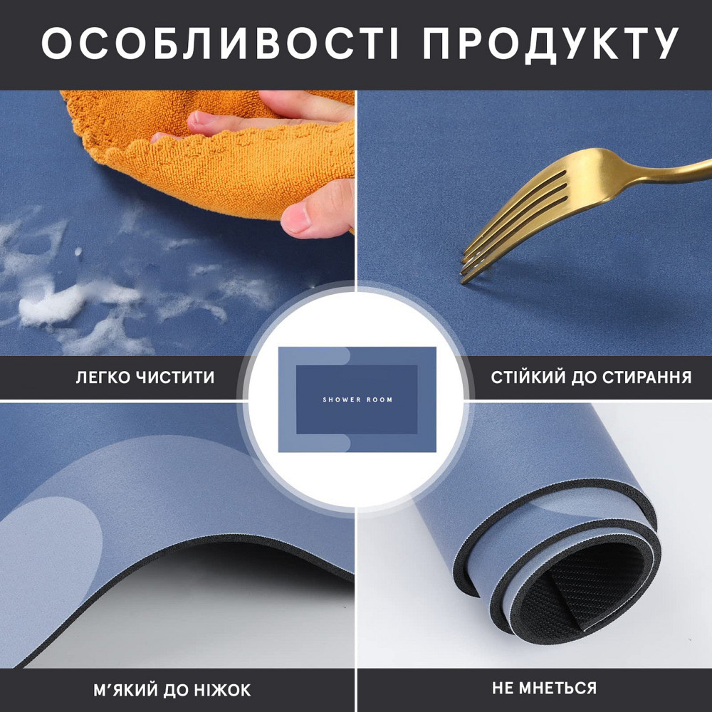 Инновационный Супервпитывающий Диатомитовый Коврик для ванной 40х60 см Синий Буча - изображение 3