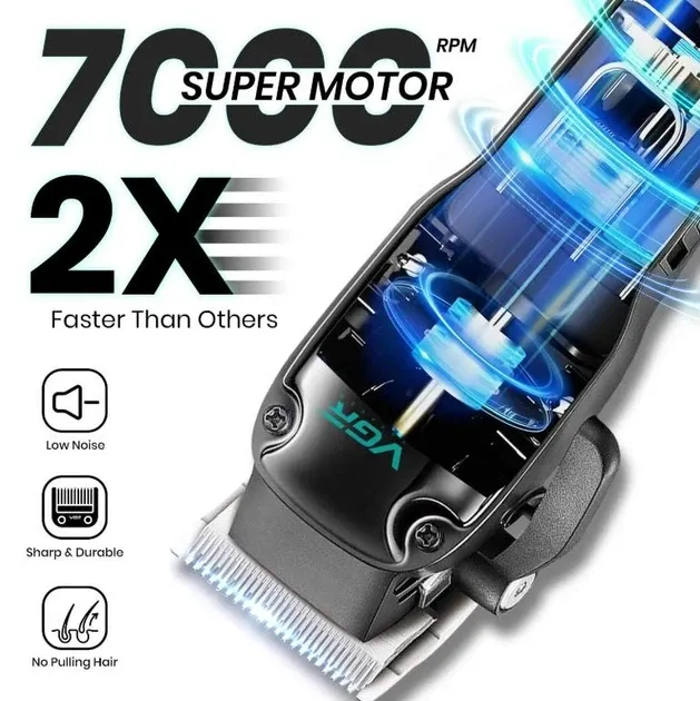 Професійна машинка для стрижки VGR V-013 Blue: акумуляторний тример 6500 об/хв, 7 Вт, 8 насадок та LED-дисплей Одеса - фото 7