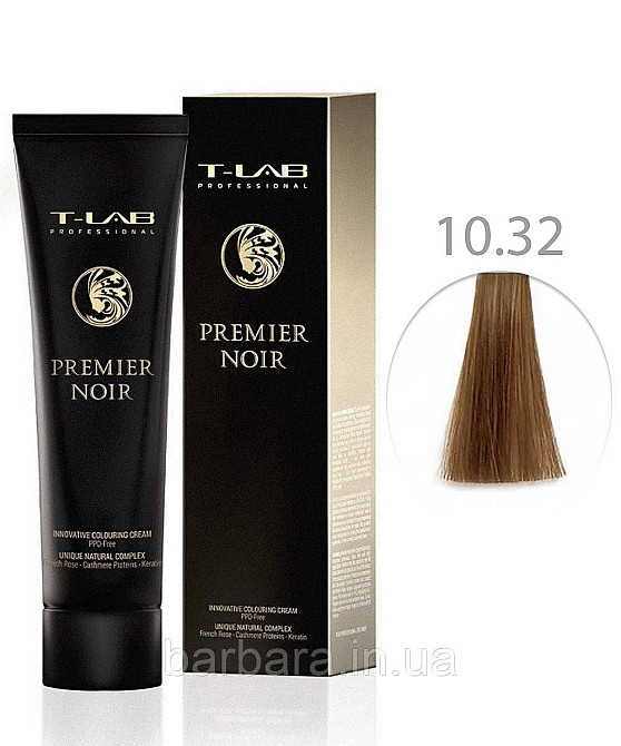 Крем-краска для волос T-LAB Professional Premier Noir Colouring Cream 10.32 Очень-очень светлый золотисто-перламутровый блонд Киев - изображение 1