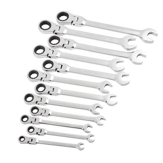 Набор комбинированных ключей с трещоткой и карданом WINSO PRO Cr-V, 12 шт (7–19 мм), в чехле Киев