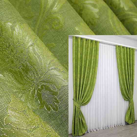 Комплект готових штор VR-Textil Льон Корона Марія № 665ш Оливковий 150х270 см 2 шт (30-441) Київ