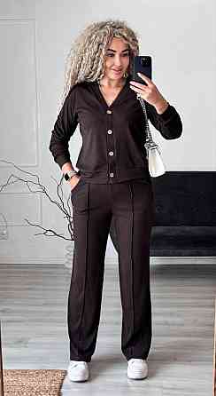 Женский стильный повседневный костюм двойка: кардиган на пуговицах + брюки трикотажный рубчик Шоколад, 52/54 Одесса