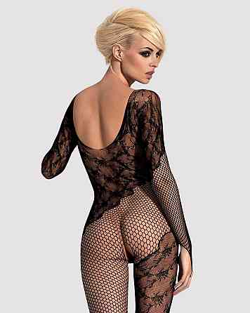 Бодистокинг Obsessive Bodystocking F210 S/M/L black, рукава-митенки, сетка, цветное кружево Sex Aura Киев