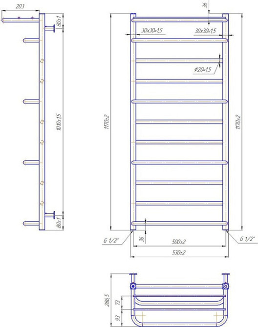 Водяной полотенцесушитель Mario INOX Люксор 1170х530/500 Киев - изображение 5