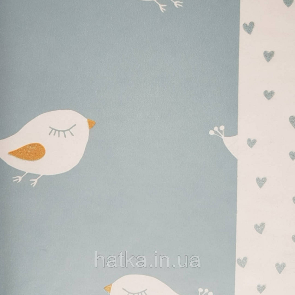 Шпалери флізелінові еко Decoprint 21105 Sweet Dreams дитячі білі птахи на блакитному фоні 0,53x10,05 м Київ - фото 1