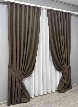 Комплект штор VR-Textil льон преміум ELEMENTA 150х270 2шт і Тюль 500х270 1867ш-115т венге з білим 71-072/4 Київ