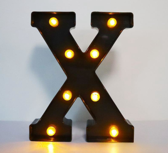 Літера з підсвіткою X об'ємна маленька 22 на 17 см чорний Київ
