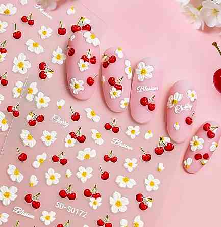 3D наклейки для ногтей сакура и вишня Cherry Blossom наклейки для маникюра Киев