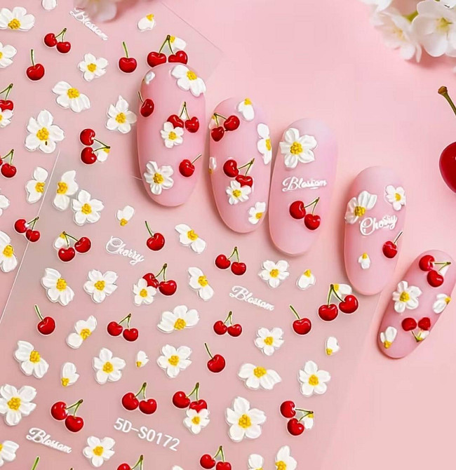 3D наклейки для ногтей сакура и вишня Cherry Blossom наклейки для маникюра Киев - изображение 1