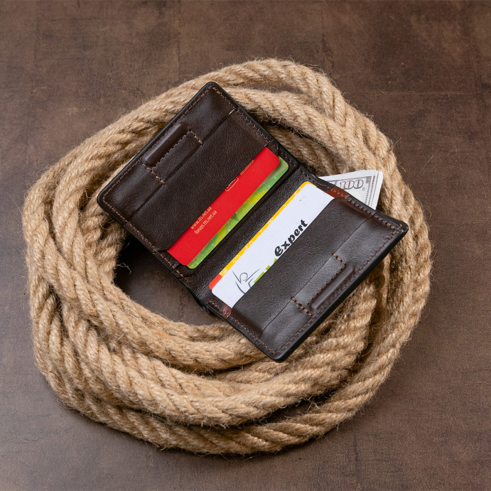 Вертикальне портмоне-кредитниця комбі в гладкій шкірі GRANDE PELLE 11328 Коричневе Київ - фото 8