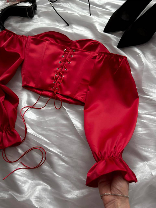 Жіночий романтичний привабливий укорочений корсет атлас Scarlet Червоний, S/M Одеса - фото 5