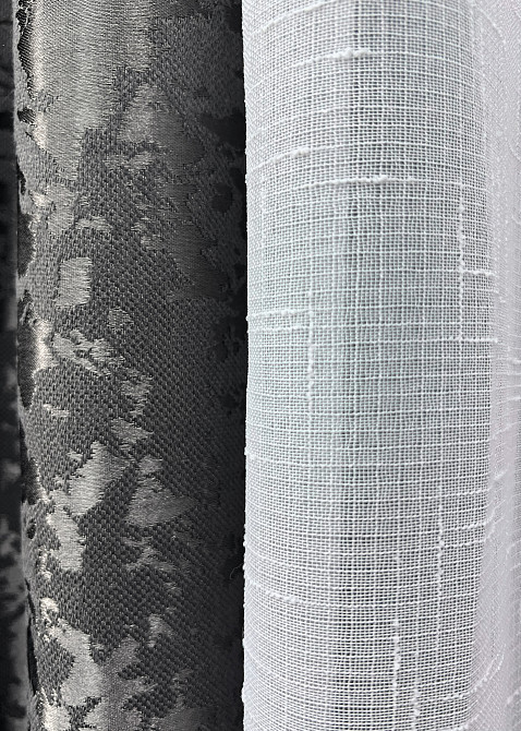 Комплект штор VR-Textil Льон Мармур 100х270 2шт і Тюль 300х270 1267ш-115т Сіро-коричневий з білим 71-141/1 Київ - фото 6