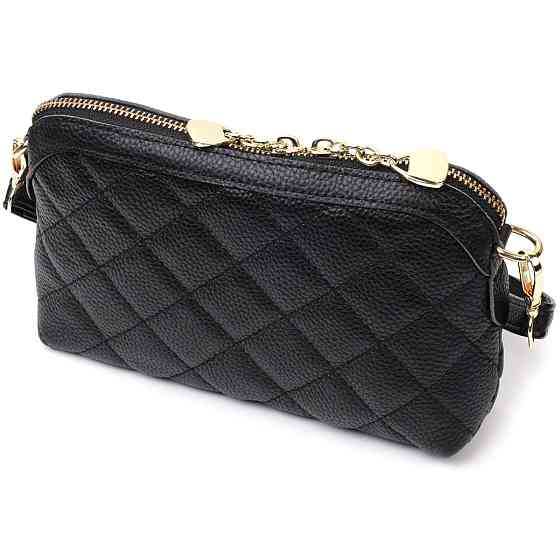 Класична сумка жіноча через плече з натуральної стьобаної шкіри Чорна (Vintage) Київ