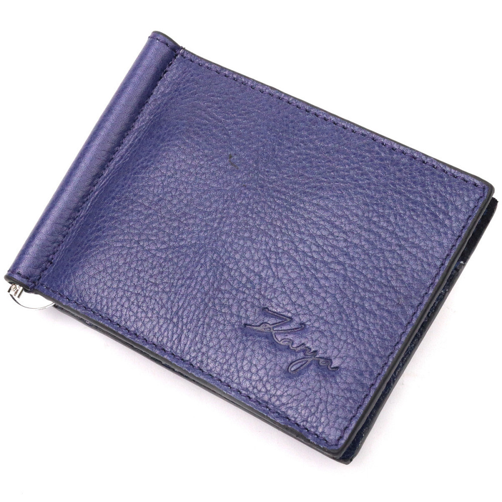 Отличный мужской зажим из зернистой кожи KARYA 21057 Синий Киев - изображение 10