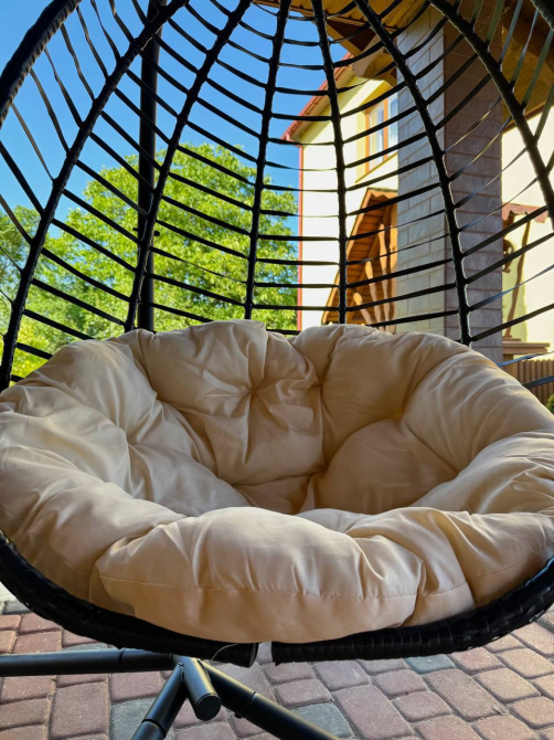 Підвісне садове крісло гойдалка (кокон / гніздо) SAN VITO з м'якою бежевою подушкою, Чорний Київ - фото 9