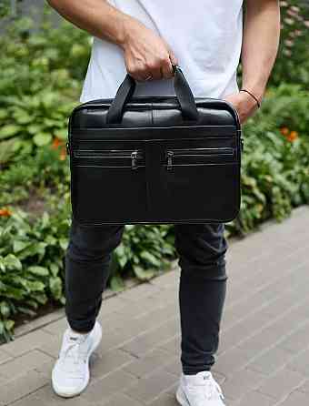 Чоловіча шкіряна ділова сумка портфель для ноутбука і документів Tiding Bag чорна Київ