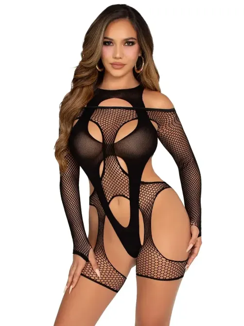 Бодістокінг Leg Avenue Fishnet Garter Harness and Teddy One Size Black Львов - изображение 1