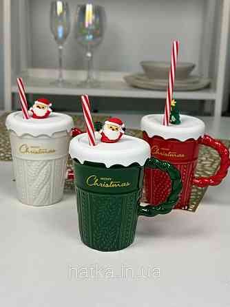 Кухоль з кришкою та ложкою керамічний новорічна Olens "Різдячий светр" 360 мл 102-1061 Київ