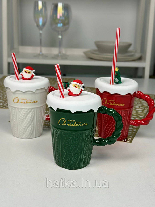 Кухоль з кришкою та ложкою керамічний новорічна Olens "Різдячий светр" 360 мл 102-1061 Київ - фото 1