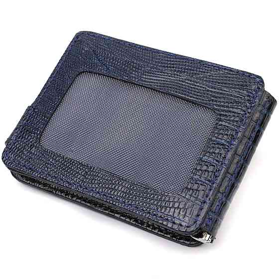 Фактурный мужской зажим для денег из натуральной кожи с тиснением CANPELLINI 21942 Синий Киев