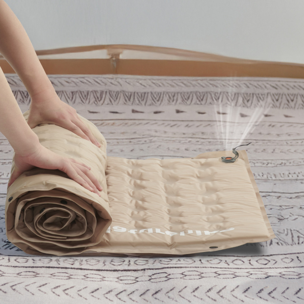 Матрац туристичний із подушкою, самонадувний двомісний Naturehike CNK2550WS025, вологостійкий, 200х130х3 см, бежевий Київ - фото 4