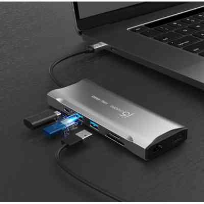 Концентратор J5create USB-C 9-in-1 2xUSB 3.2 + 2xUSB-C PD + 2xHDMI 4K + DisplayPort + SD/TF + RJ45 1000Mbps gray (JCD397-N) Винница