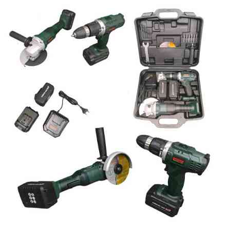 SR-036 Акумуляторний набір: УШМ болгарка 125 мм + дриль-шуруповерт 24 В з 2 акумуляторами та кейсом Одеса