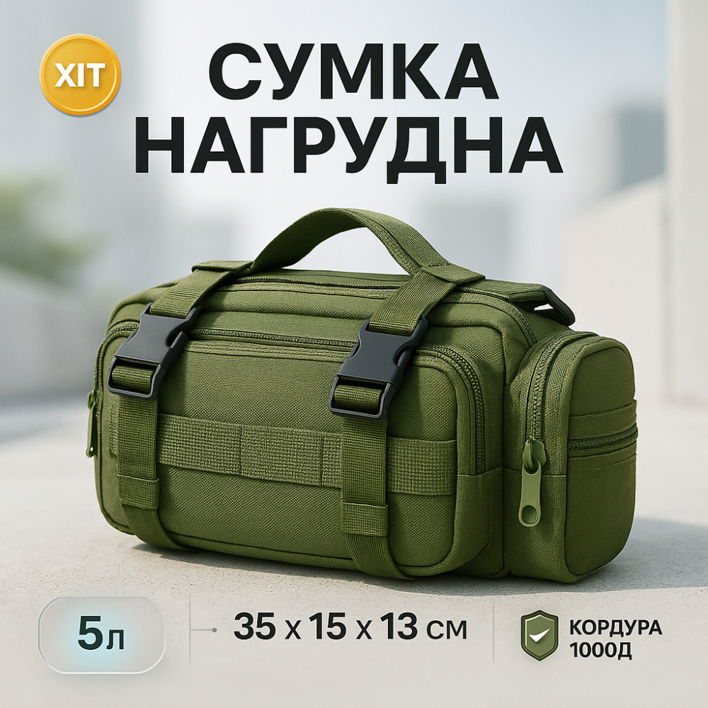 Сумка - подсумок тактическая поясная Tactical военная, сумка нагрудная с ремнем 5 литров кордура хаки RX-16 Львов - изображение 16